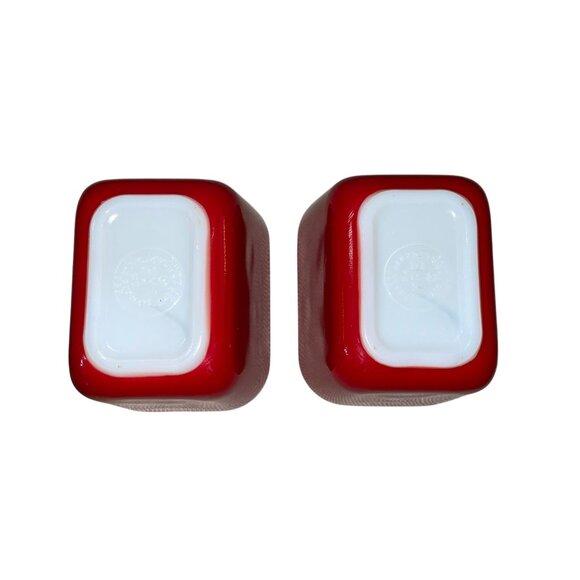 Vintage Pyrex Refrigerator Dishes Red Used Small Square Set of 2 Some Wear - Picture 3 of 16